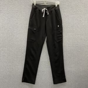 FIGS Yola Yoga Scrub Pants Womens XS Black Stretch Cargo Drawstring Waist